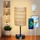 Eayaya Touch Table Lamp For Bedroom with Bulb Boho Small Desk Lamp For Living Room With Rattan Linen Shade 3 Way Dimmable Bedside Table Lamp For Nightstand With USB Charging Port Phone Stand For Offic