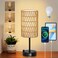 Eayaya Touch Table Lamp For Bedroom with Bulb Boho Small Desk Lamp For Living Room With Rattan Linen Shade 3 Way Dimmable Bedside Table Lamp For Nightstand With USB Charging Port Phone Stand For Offic
