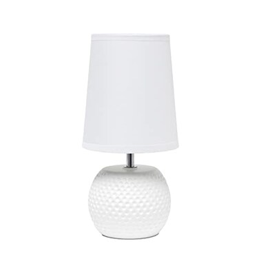 Simple Designs LT2084WHT Mini Studded Texture Ceramic Bedside Table Lamp White