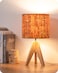 EDISHINE Small Table Lamp Wooden Tripod Nightstand Lamp with Bark Linen Shade Farmhouse Bedside Lamp for Nursery Bedroom Kids Room Office Reading Desk 142 Inch E26 Socket ONOff Switch