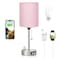 Dicoool Pink Bedroom Lamp for Bedside 3 Color Temperatures Desk Lamp with USB C and A Ports Pull Chain Table Lamp with AC Outlet Nightstand Lamp with Silver Metal Base for Kids Girls