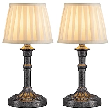 KDG Cordless Portables Table Lamp Set of 2 LED Fabric Shade Small Desk Lamps 4000mAh Battery Powered Lighting 2700K Stepless Dimmable Light for Living Room Dining Room Bedroom Mottled Silver