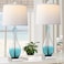 WIHTU Table Lamps Set of 2 with Touch Control 27 Bedside Desk Lamps for Nightstand Decorations 3Way Dimmable Modern Glass Table lamp with USB C and A Charging Ports Blue LED Bulbs Included