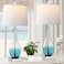 WIHTU Table Lamps Set of 2 with Touch Control 27 Bedside Desk Lamps for Nightstand Decorations 3Way Dimmable Modern Glass Table lamp with USB C and A Charging Ports Blue LED Bulbs Included