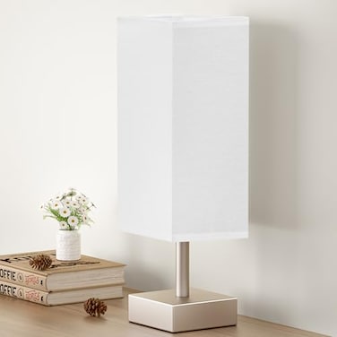 aooshine Antique Small Table Lamp Bedside Lamp for Bedroom Minimalist Nightstand Lamp with Square Fabric Shade Desk Lamp for Kids Room Dorm