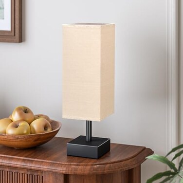 aooshine Linen Black Small Table Lamp Bedside Lamp for Bedroom Minimalist Nightstand Lamp with Silver Base Desk Lamp for Kids Room Dorm