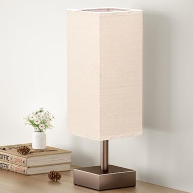 aooshine Brown Small Table Lamp Bedside Lamp for Bedroom Minimalist Nightstand Lamp with Square Shade Desk Lamp for Kids Room