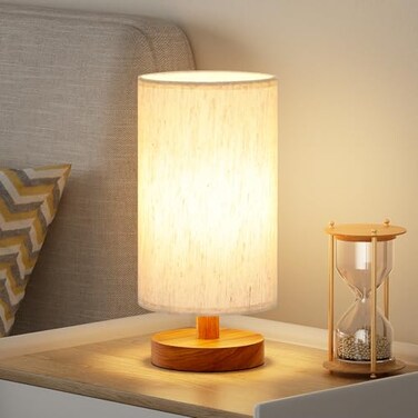 Fenmzee Small Table Lamp for Bedroom Inline Control Bedside Lamp with 3000K A15 LED Blub Easy Assembly Cream Shade Walnut Base 9 Inline Control