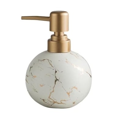 ohihuw Gold Soap Dispenser for Bathroom or Kitchen Cute Marble Round Ceramic Lotion Bottle RustFree PumpWhite