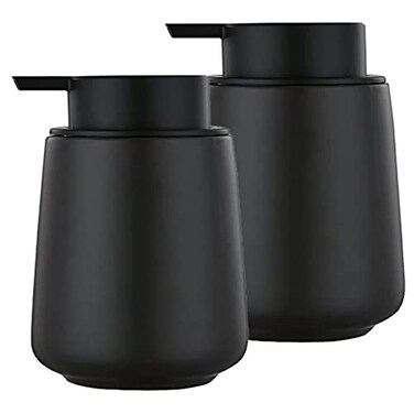 Eyrozia 12Oz Hand Soap Dispenser Set 2 Pack Ceramic Lotion Soap Dispenser Set with EasytoPress Black Pump Refillable Mordern Liquid Dish Soap Dispensers for Bathroom Kitchen Black Liquid Pump