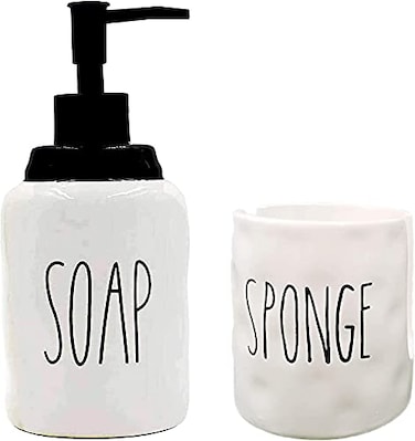 Gails Willing Soap Dispenser and Dish Sponge Holder Caddy Set for Sink Modern Farmhouse Style Decor Ceramics Counter Organizer Off WhiteSOAP Sponge
