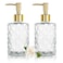 YTDTKJ 2Pack Clear Glass Soap Dispenser 330ml11 Oz Glass Shampoo and Conditioner Dispenser with Gold Pump Refillable Lotion Dispenser for Kitchen Bathroom Hotel Countertop