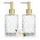 YTDTKJ 2Pack Clear Glass Soap Dispenser 330ml11 Oz Glass Shampoo and Conditioner Dispenser with Gold Pump Refillable Lotion Dispenser for Kitchen Bathroom Hotel Countertop