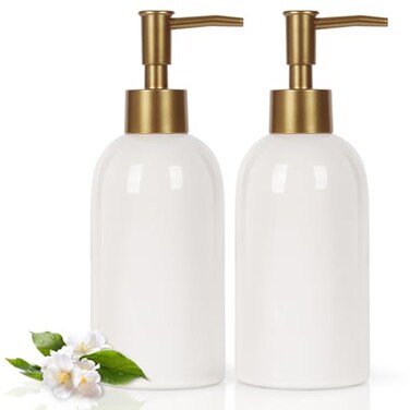 Natheeph 14OZ Ceramic Soap Dispenser Ceramic Soap Pump Dispenser Can Fill Liquid for BathroomKitchen 2PC White