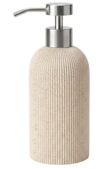 Lunestella Sand Beige Hand Soap Dispenser with Stainless Steel Pump for Bathroom and Kitchen Luxury Farmhouse Boho Zen Style Sandstone Finish Rust Proof 7oz
