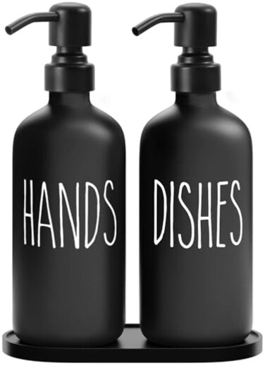 MOMEEMO Black Soap Dispenser Set Contains Dish and Hand Soap Dispenser Suitable for Kitchen Decor and Accessories Black