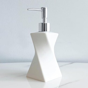 LUNESTELLA Modern White Hand Soap Dispenser with Silver Pump for Bathroom Countertop Dish Soap Dispenser for Kitchen Sink Contemporary Art Style Matte Finish 85oz Arctic White