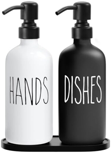 MOMEEMO Kitchen Soap Dispenser Set Contains Dish and Hand Soap Dispenser Suitable for Farmhouse Kitchen Decor Black White