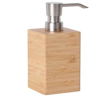 Clasin Home Bamboo Soap Dispenser with AntiSlip Pads and Stylish Horizontal Wood Grain Hand Dispenser for Bathroom Kitchen Dish Lotion Shampoo Liquid Soap 7 Oz