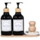 Zopeal 4 Pcs 16 oz Kitchen Soap Dispenser Set with Bamboo Tray and Dish Brush Plastic Soap Dispenser Set with Waterproof Labels for Hand Dish LotionBlack