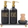 MOMEEMO Soap Dispenser Set Comes with Stainless Pumps Instant Dry Tray and Dish Scrub Brush Suitable for Black and Gold Kitchen Decor Black Gold