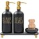 MOMEEMO Soap Dispenser Set Comes with Stainless Pumps Instant Dry Tray and Dish Scrub Brush Suitable for Black and Gold Kitchen Decor Black Gold