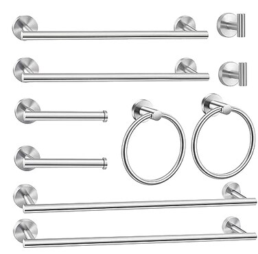 Toptowel 10Pcs Bath Tower Set Includes 236 inch 16 inch Towel Bars Hooks Rings Toilet Paper Holder Brushed Nickel