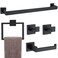 Delarkusi 5 Pieces Bathroom Hardware Accessories Set Matte Black 16Inch Square Towel Racks Set for Bathroom SUS304 Stainless Steel Towel Bar Set Bath Accessories Sets Wall Mounted