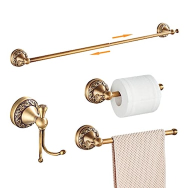 MOGFCT Antique Bronze Bathroom Hardware SetAdjustable Towel Rack Toilet Roll Paper HolderHand Towel HolderHook Bathroom Accessories Set Wall Mounted Carve Patterns