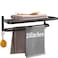 Vanloory Towel Rack for Bathroom Bath Towel Holder with Double Towel Bar and Foldable Towel Shelf Rustproof Towel Organizer Wall Mounted Towel Storage Hanger for BathBalconyLavatory24In Black