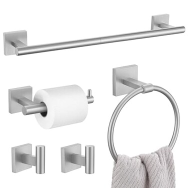 Lairuier 5 Pieces Bathroom Hardware Set Brushed Nickel Towel Bar Set Includes 236 Towel Bar Towel Ring Holder Toilet Paper Holder and Two Towel Hooks Bathroom Accessories Set SUS304 Wall Mounted