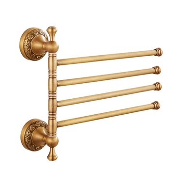 MOGFCT Wall Mounted Bathroom Folding Towel Rack 4 Towel Bars Antique Brass Pattern CarvingBrushed Bronze