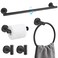 TQKAG Matte Black Bathroom Hardware Set 5 Pieces SUS304 Stainless Steel Towel Bar Set Round Bathroom Towel Rack Set Wall Mounted
