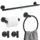 TQKAG Matte Black Bathroom Hardware Set 5 Pieces SUS304 Stainless Steel Towel Bar Set Round Bathroom Towel Rack Set Wall Mounted