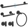 TURS Matte Black 5 Piece Bathroom Hardware Set SUS304 Stainless Steel Bath Towel Bar Set 24 Inch Round Bathroom Accessories Kit Wall Mounted