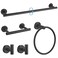 TURS Matte Black 5 Piece Bathroom Hardware Set SUS304 Stainless Steel Bath Towel Bar Set 24 Inch Round Bathroom Accessories Kit Wall Mounted
