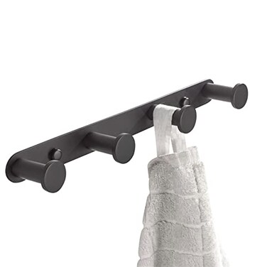 BigBig Home Black Towel Hook Bathroom Wall Hook Rack with 4 Hooks Matte Bedroom Coat Hook Kitchen Robe Hanger Wall Mount