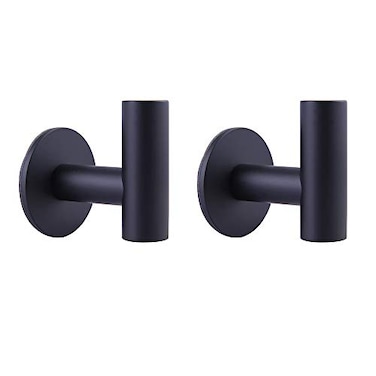 GERZWY Wall Hooks Adhesive for Hanging Towels Matte Black Set of 2 Premium Adhesive Hooks Towel Hooks for Bathrooms Sticky Hanging Wall Hangers Without Nails DZY026BK