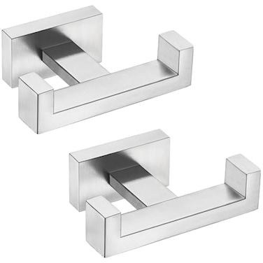 Angle Simple Bathroom Double Hook 2 PCS SUS304 Stainless Steel Hand Towel Holder Bath Towel Hanger Modern Robe Hook for Wall Brushed Nickel