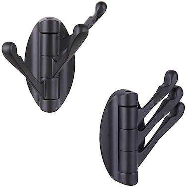 Angle Simple Towel Hook Matte Black 2 PCS Metal Swivel Folding Robe Hook Hand Towel Holder Heavy Duty Clothes Hanger for Bathroom RV Wall Mount