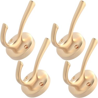 TOFIIGREM Gold Hat and Coat Hooks 4 Pack Heavy Duty Coat Robe Hook Metal Double Backpack Hook Wall Mounted Towel Hooks for Bathroom Entryway Cubicle Closet Garage