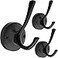 TOFIIGREM Black Wall Hooks Towel Hooks 3 Pack Coat Hooks Robe Hook Heavy Duty Metal Double Bath Hook Wall Mounted Hand Towel Hooks for Entryway Bathroom Kitchen Closet Garage