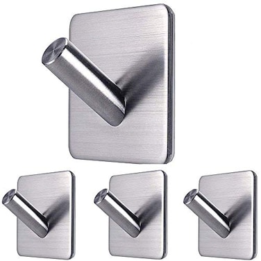 Fotosnow Locking Curve Adhesive Coat Hooks AntiSlip 15LB Towel Hooks Stick onBathroom Kitchen Silver 4 Packs