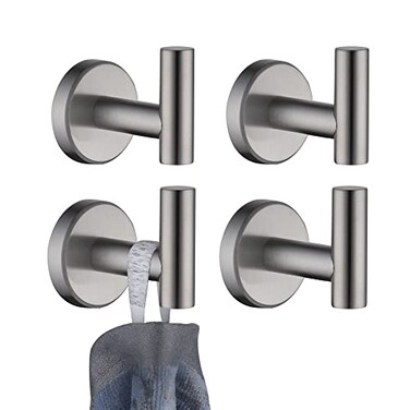 JQK Bathroom Towel Hook Coat Robe Clothes Bath Wall Hooks for Kitchen Garage SUS 304 Stainless Steel Thick 08mm 4 Pack Brushed Finish TH100BNP4