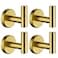 JQK Bathroom Towel Hook Brushed Gold Brass Coat Robe Clothes Hook for Bathroom Kitchen Garage Wall Mounted Pack of 4 SUS 304 Stainless Steel 08mm TH100BGP4