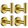 JQK Bathroom Towel Hook Brushed Gold Brass Coat Robe Clothes Hook for Bathroom Kitchen Garage Wall Mounted Pack of 4 SUS 304 Stainless Steel 08mm TH100BGP4