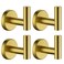 JQK Bathroom Towel Hook Brushed Gold Brass Coat Robe Clothes Hook for Bathroom Kitchen Garage Wall Mounted Pack of 4 SUS 304 Stainless Steel 08mm TH100BGP4