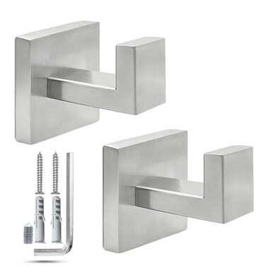 Luclxx Home Towel Hooks for Bathrooms Brushed Nickel Towel Hook Rustproof Waterproof Hanger Heavy Robe Holder Safe for Hands NonRotating Durable Stainless Steel 2 Pack