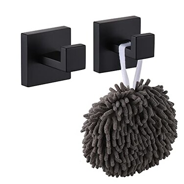 KOKOSIRI Bath Towel Hook Wall Mount Square Robe Hook Coat Hook Bathroom Kitchen Garage Heavy Duty Wall Mounted SUS 304 Stainless Steel Matte Black B1010BKP2