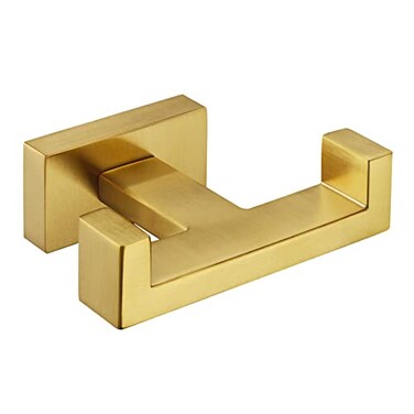 APLusee Double Robe Towel Hook Brushed Gold 304 Stainless Steel Bathroom Hand Towel Holder Clothes Wall Hanger for Toilet Kitchen Cabinet